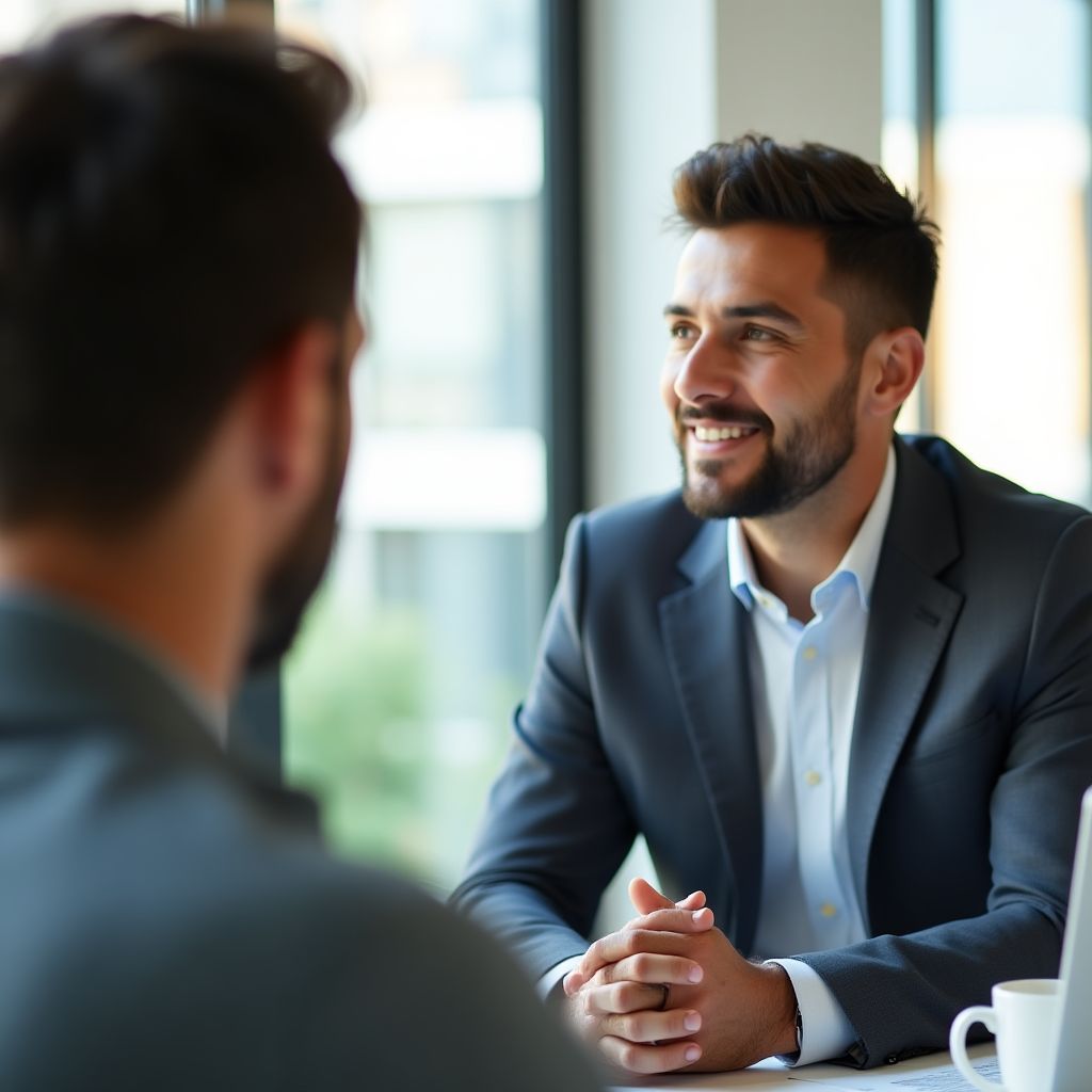 Sesión de coaching uno a uno en un entorno de oficina moderno.