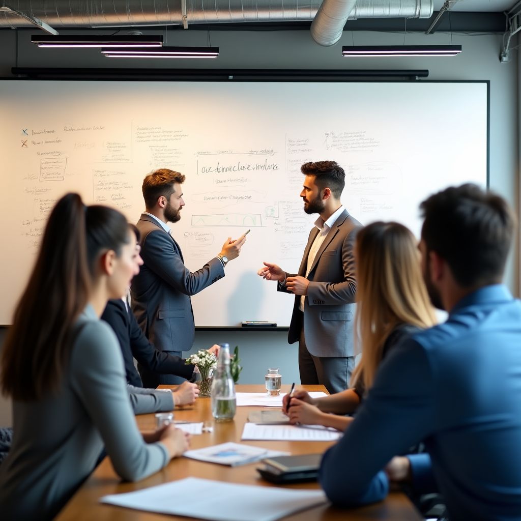 Un grupo de ejecutivos en una sesión de coaching de liderazgo