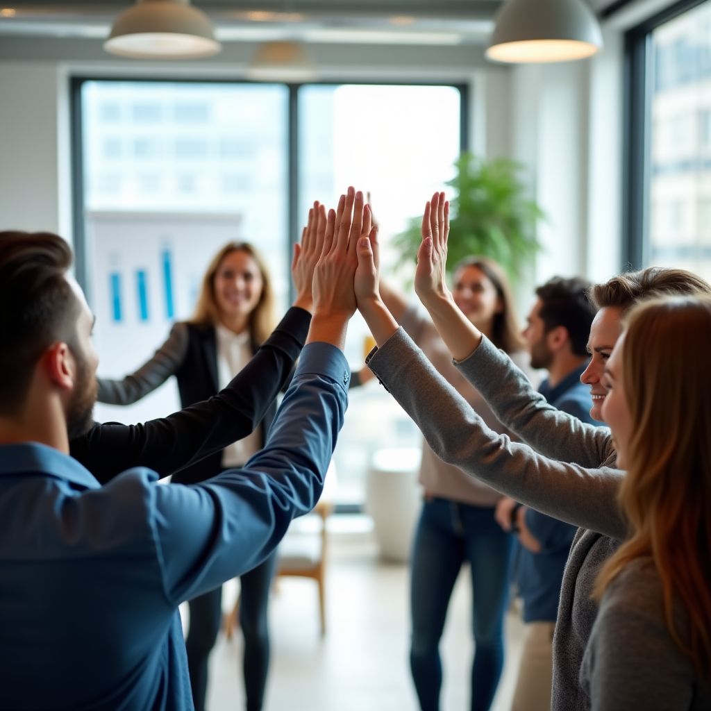 Un equipo de ventas celebrando un logro